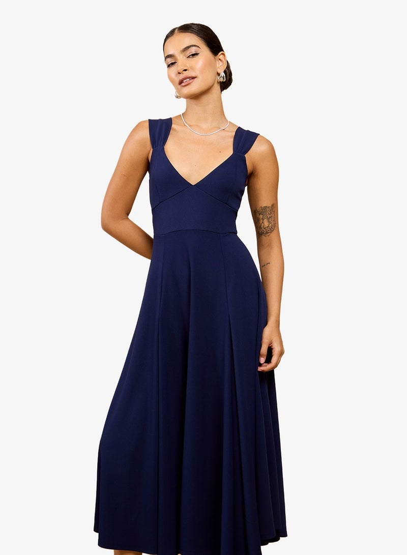 Little Mistress Navy V-Neck Midi Dress - Image 4