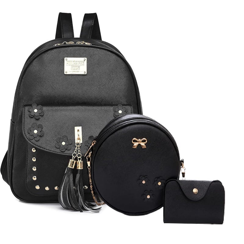 Floky Fashion Girls 3-PCS Fashion Cute Mini Leather Backpack sling & pouch set for Women - Image 1