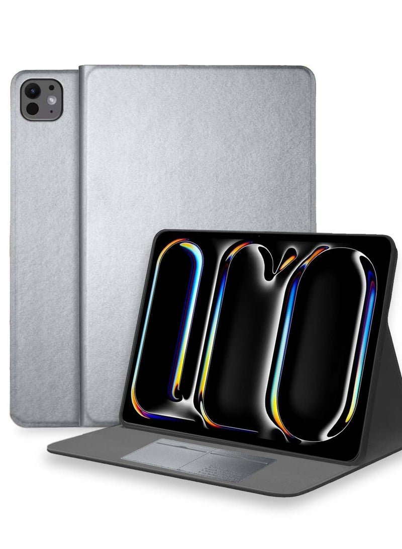 Cat - Cot PU Leather With Card Holder Flip Case Cover For Apple iPad Pro 13 5G 2024 (7th Generation) 13 Inch Silver Grey  - Image 1