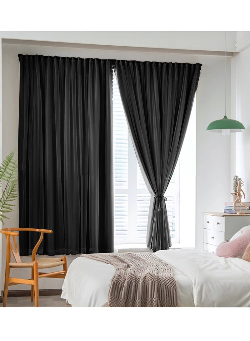100% Blackout  Curtains, Self-adhesive and Portable, No Drill Curtains, , 1 Panel, Fits Windows 75–100 cm Wide (Black W150 × H200 cm) - Image 2