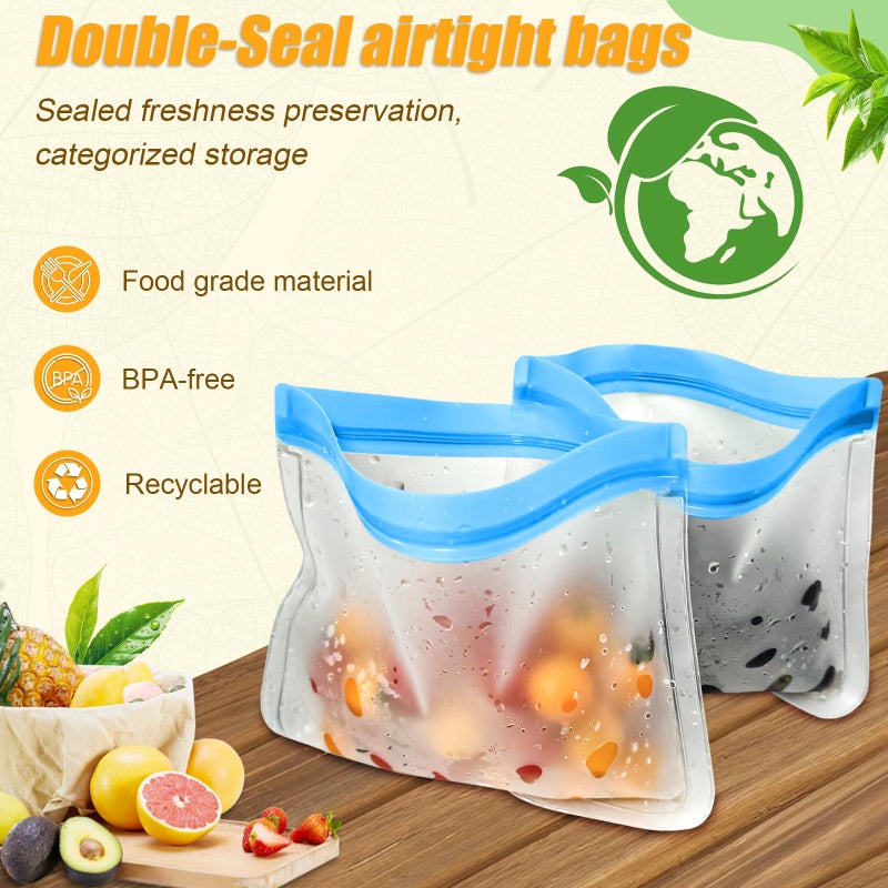 swihorab 10 Pack Reusable Silicone Food Storage Bags, Leakproof Dishwasher Safe Reusable Freezer Bags for Food Containers, Lunch Bags for Sandwich, Snack, Marinate Meat, Salad Fruit - Image 4