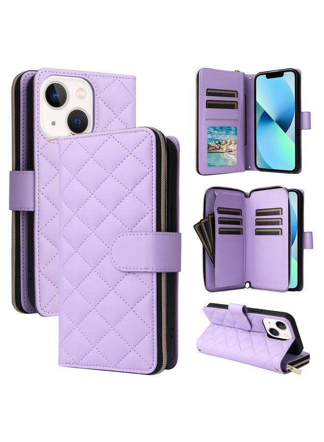 Zaboon Case For iPhone 13 mini Crossbody Rhombic Zipper Tower Buckle Leather Phone Case with Lanyard - Image 1