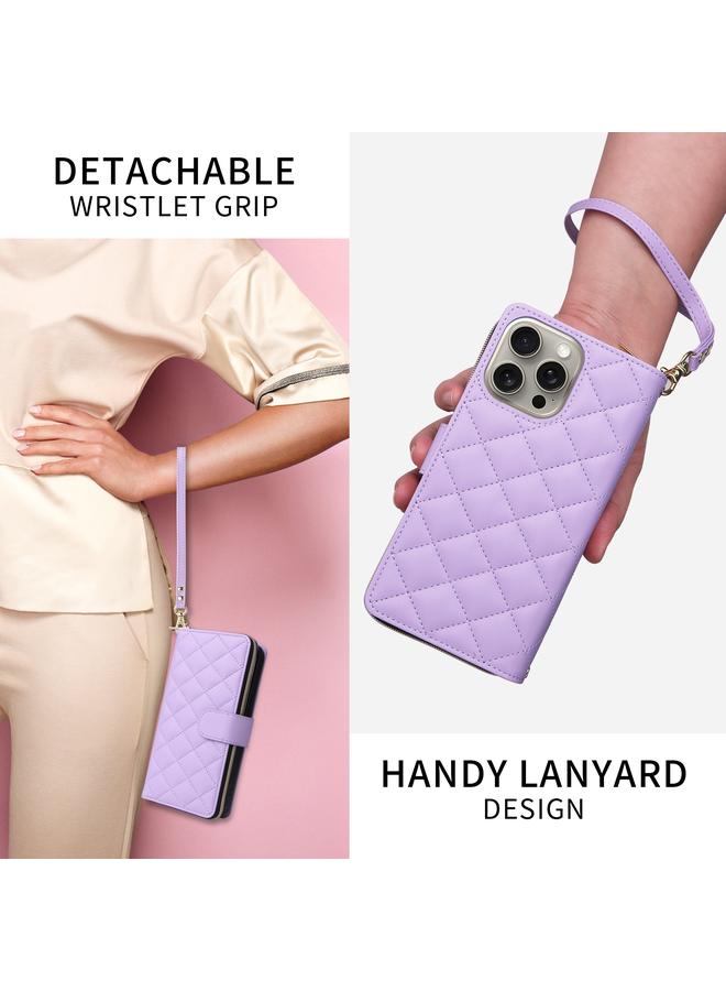 Zaboon Case For iPhone 13 mini Crossbody Rhombic Zipper Tower Buckle Leather Phone Case with Lanyard - Image 5