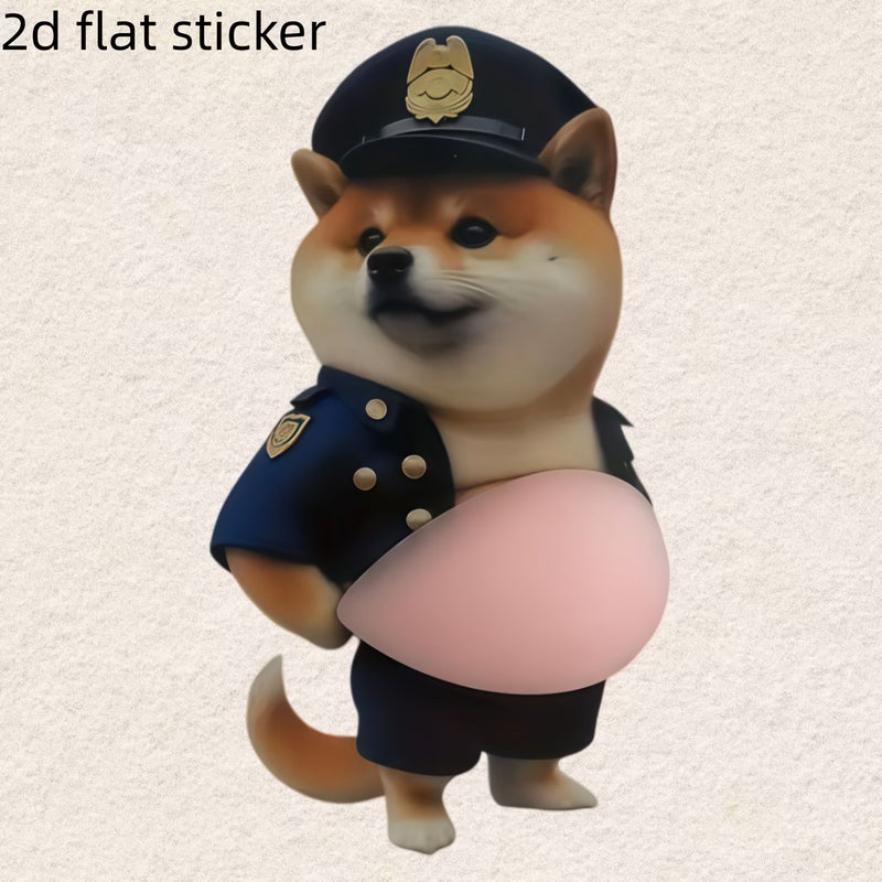 2D Flat Shiba Inu Police Puppy Vinyl Sticker 1pc for Car Laptop Refrigerator Window Luggage Decoration - Image 1