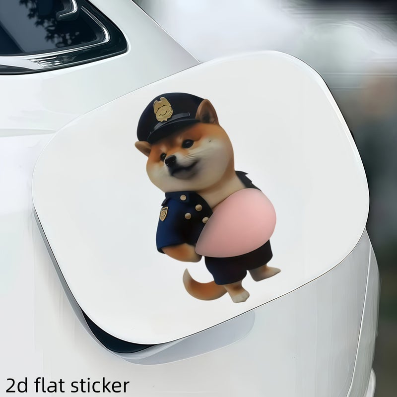 2D Flat Shiba Inu Police Puppy Vinyl Sticker 1pc for Car Laptop Refrigerator Window Luggage Decoration - Image 3