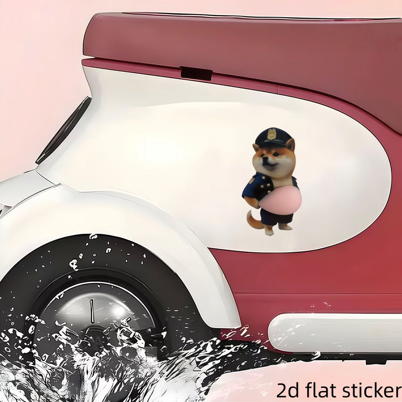 2D Flat Shiba Inu Police Puppy Vinyl Sticker 1pc for Car Laptop Refrigerator Window Luggage Decoration - Image 5