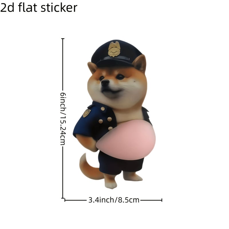 2D Flat Shiba Inu Police Puppy Vinyl Sticker 1pc for Car Laptop Refrigerator Window Luggage Decoration - Image 2