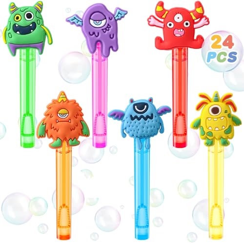 Winrayk Monster Party Favors 24Pcs Selfdesigned Mini Bubble Wands for Kids Bubbles Bulk with Detachable Topper 6 Styles Colors Birthday Gift Toy Pinata Filler Goodie Bag Stuffer Classroom Prize - Image 1