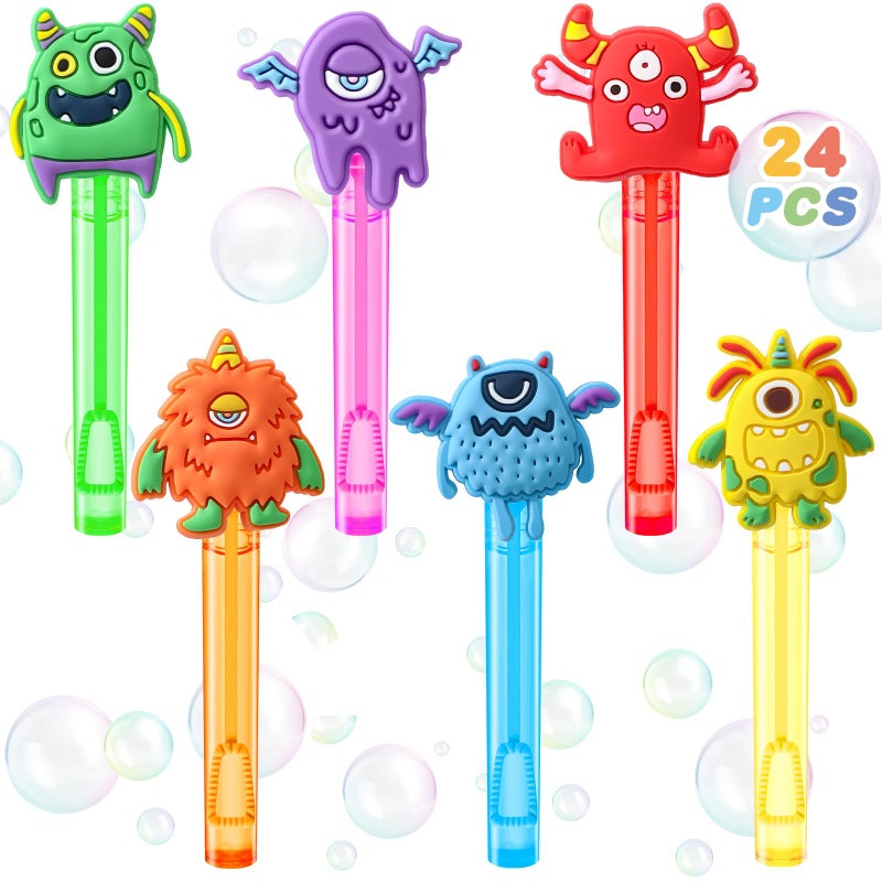 Winrayk Monster Party Favors 24Pcs Selfdesigned Mini Bubble Wands for Kids Bubbles Bulk with Detachable Topper 6 Styles Colors Birthday Gift Toy Pinata Filler Goodie Bag Stuffer Classroom Prize - Image 3