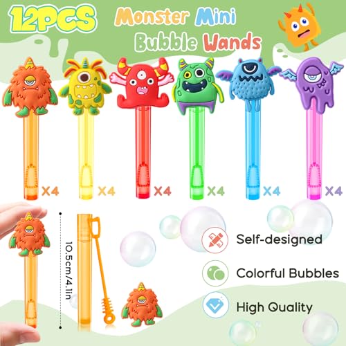 Winrayk Monster Party Favors 24Pcs Selfdesigned Mini Bubble Wands for Kids Bubbles Bulk with Detachable Topper 6 Styles Colors Birthday Gift Toy Pinata Filler Goodie Bag Stuffer Classroom Prize - Image 5