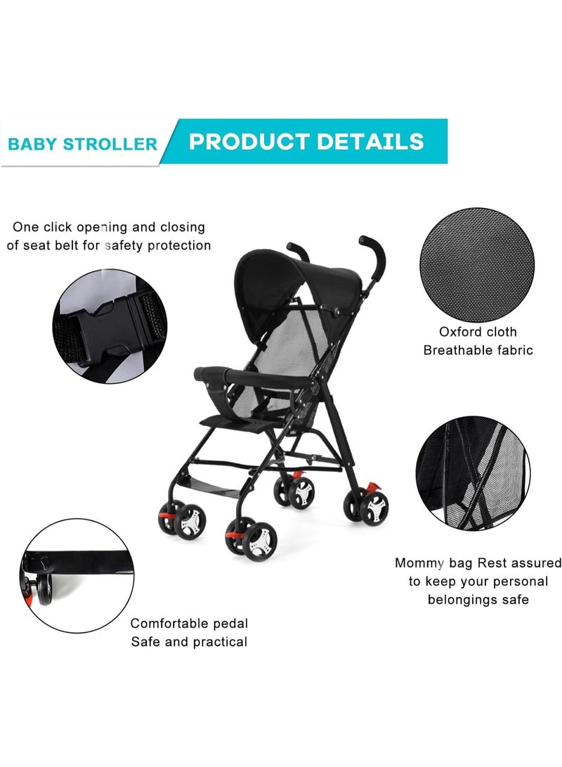 عالية الجودة عربة أطفال مريحة للأطفال، عربة سفر خفيفة الوزن بإطار من سبائك الفولاذ، قابلة للطي بشكل مضغوط، مظلة، حزام كتف، من عمر 6 إلى 36 شهرًا - أسود - Image 4