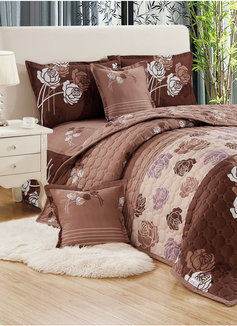 Moon 6 Pieces Compressed Floral Printed Comforter Set King Size Includes 1 Comforter + 1 Bed sheet + 2 Pillowcase + 2 Cushioncase  - Image 2