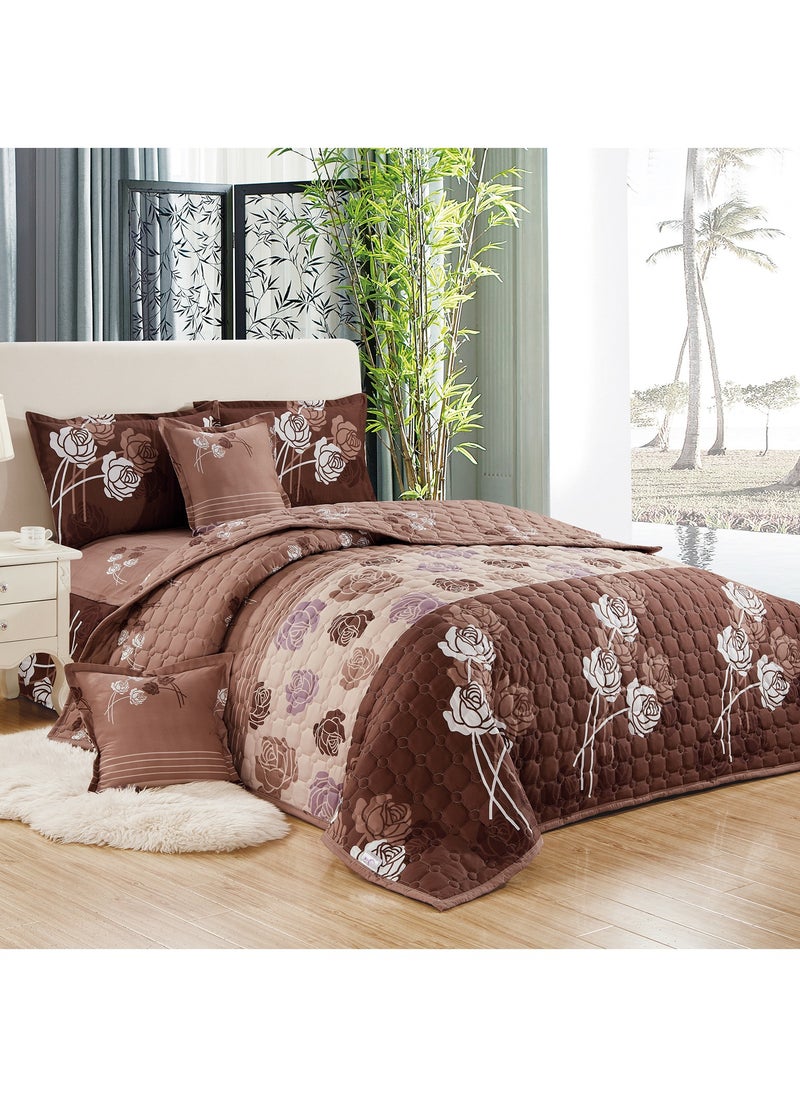 Moon 6 Pieces Compressed Floral Printed Comforter Set King Size Includes 1 Comforter + 1 Bed sheet + 2 Pillowcase + 2 Cushioncase  - Image 1