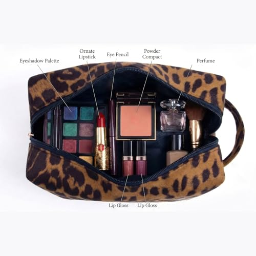 AGBIADD Makeup Bag For Women - Soft and Warm Material Cosmetic Bags Leopard Print Design Ladies Tote Bag,Women's Pencil Case Makeup Organizer with Zipper for women travel essentials (Brown) - Image 5