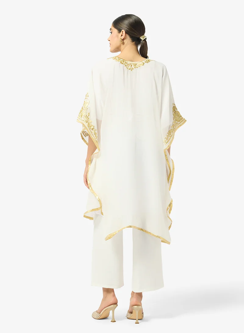 ارابيان كلوزيت Gold Embroidered V-Neckline Kaftan