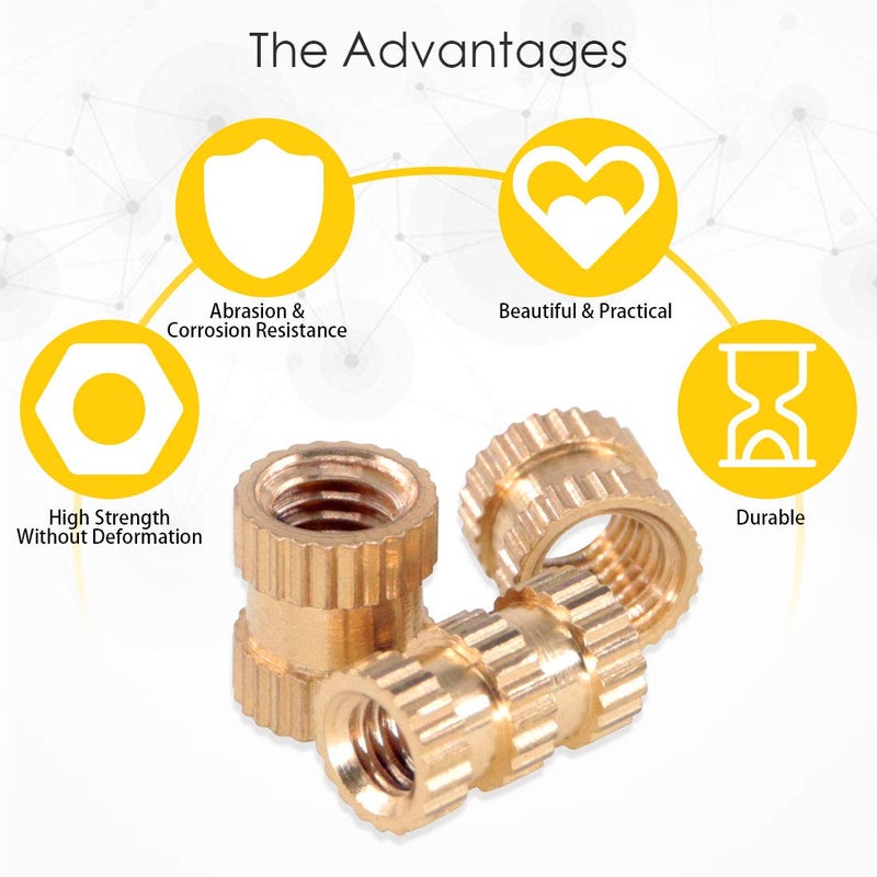 Hilitchi 460 Pcs M2 M3 M4 M5 Female Thread Brass Knurled Threaded Insert Embedment Nuts Assortment Kit, Embed Parts, Pressed Fit into Holes for 3D Prints and More Projects - Image 3