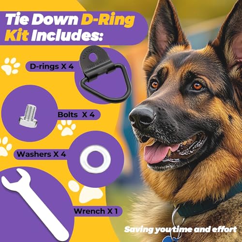 Terixe 4 Pack Tie Down Kit, 1000 LB Load Capacity, with Wrench - Easy Installation, Tie Down D-Ring Kit Compatible with RuffLand Kennels - Ideal for Securing Your Crate in Vehicle - Image 4
