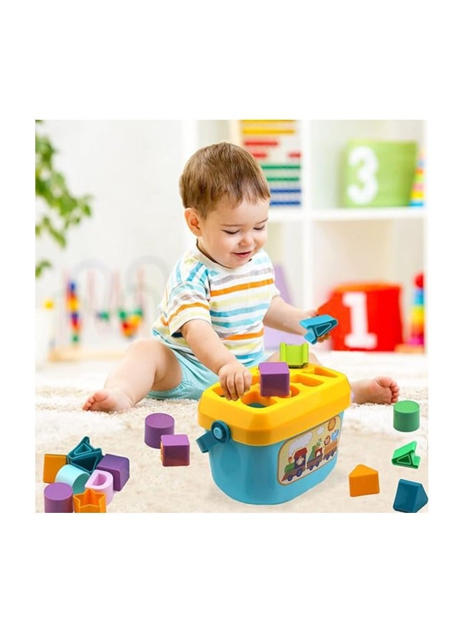 MRUD Baby Plastic First's Block Shapes&Sorter,16 Blocks,ABCD Blocks with Basket,Toys for 6 Months to 2 Yrs Old Kids for Boys&Girls,Multicolor - Image 1