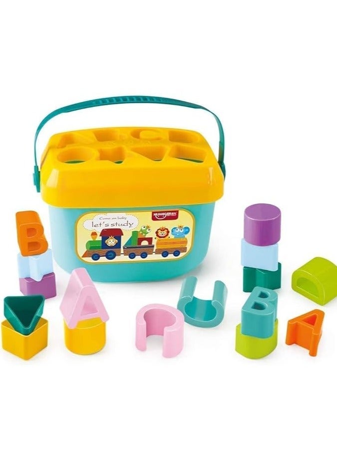 MRUD Baby Plastic First's Block Shapes&Sorter,16 Blocks,ABCD Blocks with Basket,Toys for 6 Months to 2 Yrs Old Kids for Boys&Girls,Multicolor - Image 2