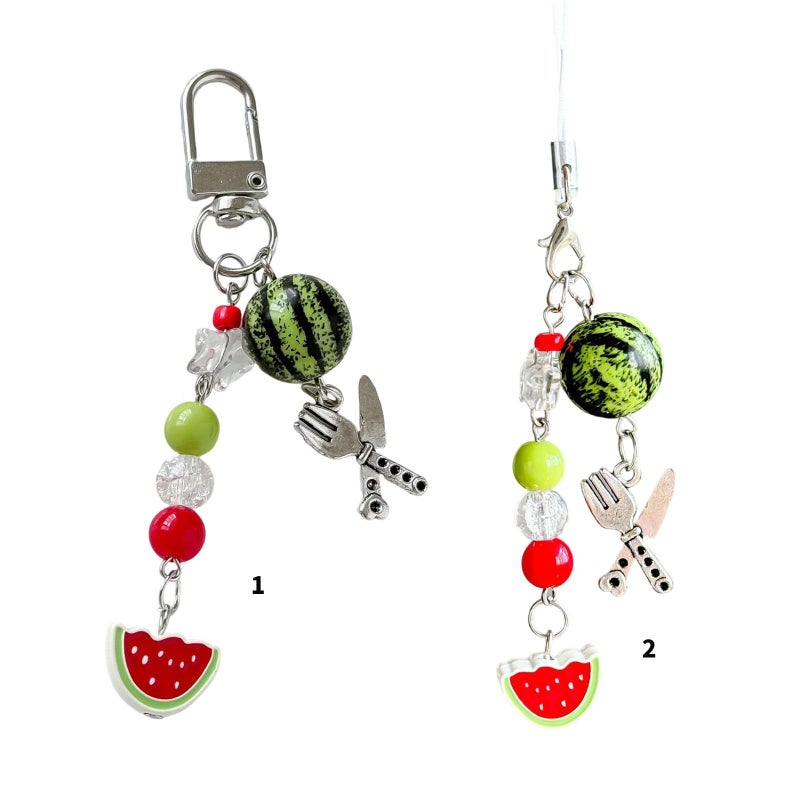 Summer Watermelon Bead Keychain Hanging Rope Resin Fruit Keyring Lightweight For Students Professionals - Image 5