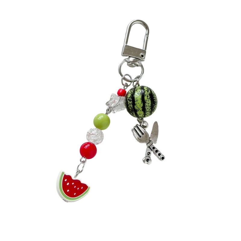 Summer Watermelon Bead Keychain Hanging Rope Resin Fruit Keyring Lightweight For Students Professionals - Image 1