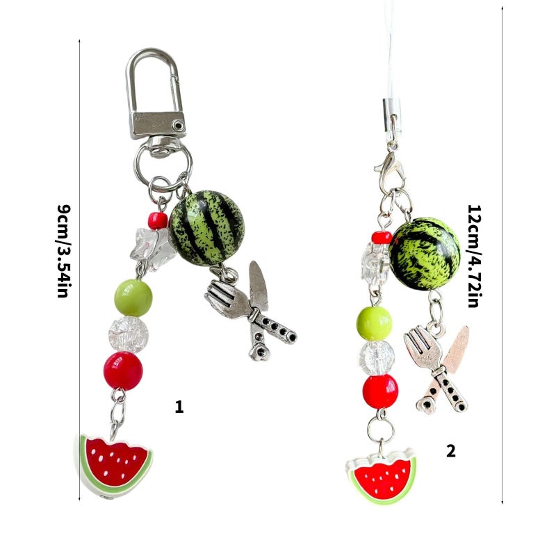 Summer Watermelon Bead Keychain Hanging Rope Resin Fruit Keyring Lightweight For Students Professionals - Image 4
