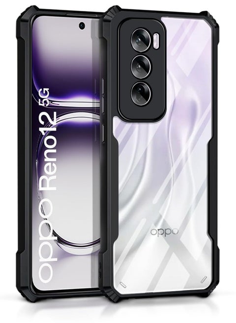 Case for Oppo Reno 12 5G Clear Cover Hard PC Back Cover with Shockproof TPU Black Border 360 Degree Impact Resistant non-Yellowing Transparent Cover For Oppo Reno 12 5G