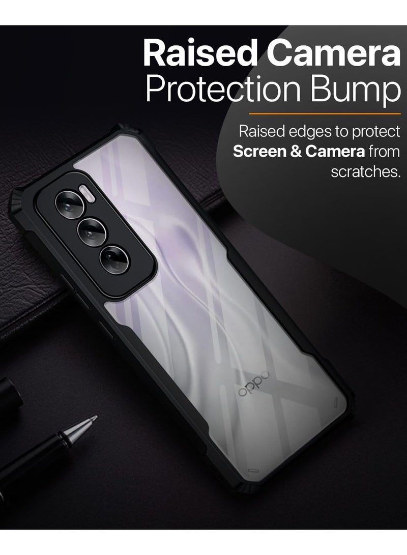 Case for Oppo Reno 12 5G Clear Cover Hard PC Back Cover with Shockproof TPU Black Border 360 Degree Impact Resistant non-Yellowing Transparent Cover For Oppo Reno 12 5G