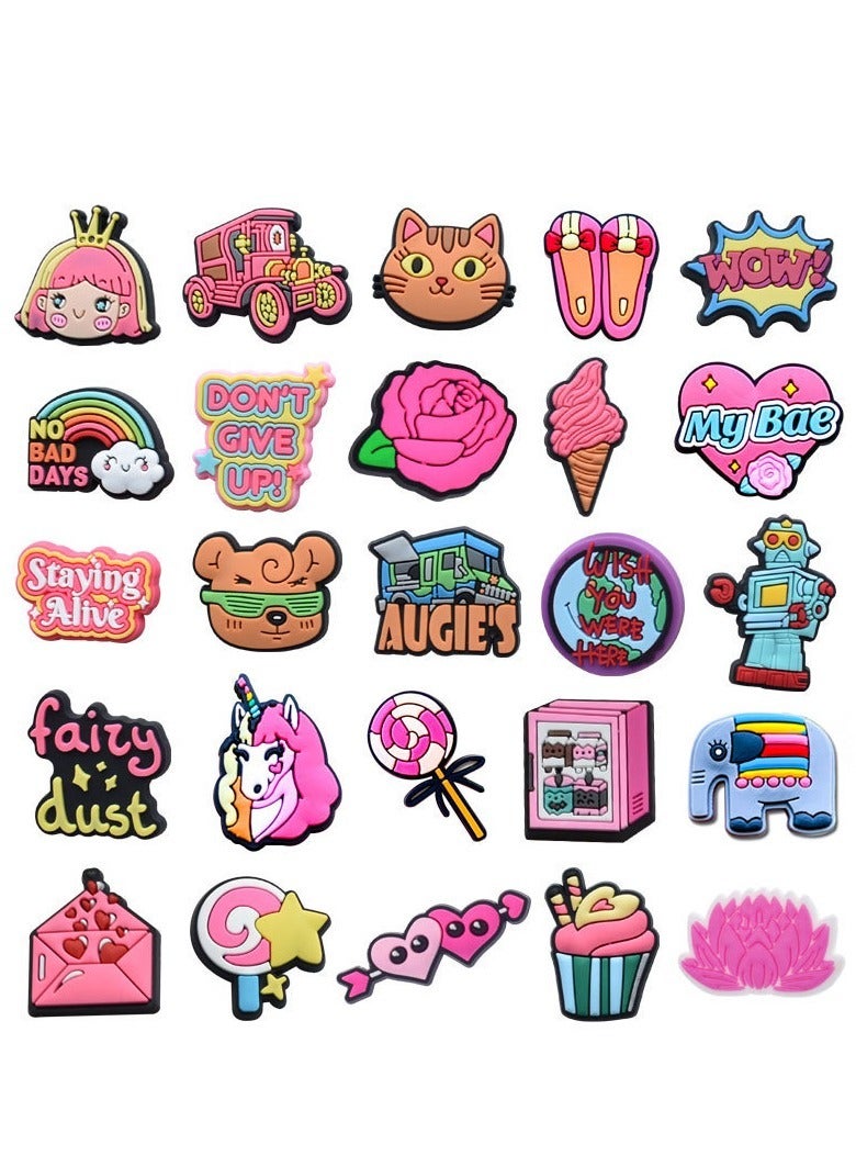 KASTWAVE Shoe Decoration Charms 25 Pcs Girly Crocs Charms Croc Accessories PVC Shoe Charm for Crocs Shoes Bracelets Wristband Party Gifts for Adult Girls Women Kids - Image 1