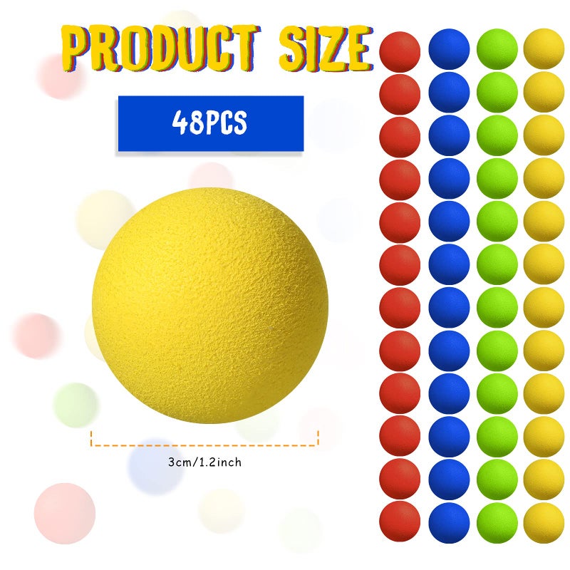 Sumind 48 Pieces Foam Balls Bulk Rounds Refill Balls Soft Foam Bullet Replacement Refill Pack for Blasters Guns for Kids Birthday Party Games Favors Gifts for Boys and Girls(Red, Blue, Green, Yellow) - Image 4