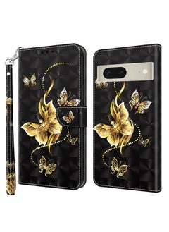 Case Cover For For Google Pixel 7 5G 3D Painted Leather Phone Case(Golden Swallow Butterfly)