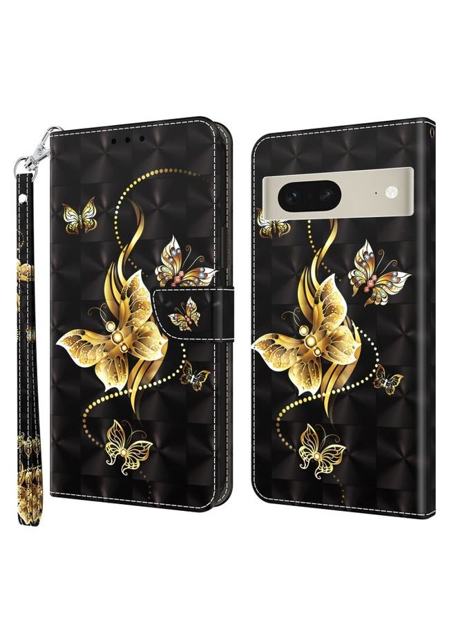 HuHa - Case Cover For For Google Pixel 7 5G 3D Painted Leather Phone Case(Golden Swallow Butterfly) - Image 1