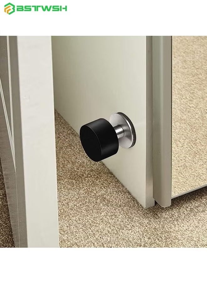 بستوش عبوتين من دعامات الأبواب مع ملصقات إضافية، دعامات أبواب ذاتية اللصق مع حاجز مطاطي أسود وهيكل من الفولاذ المقاوم للصدأ - واقي من مقابض الأبواب الثقيلة، خافض للصوت للاستخدام في المنزل والمكتب - Image 5