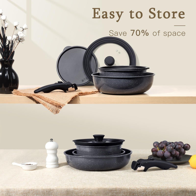 GiPP Ceramic Pots and Pans Set Non Stick, Nonstick Detachable Handle Cookware Sets, Healthy Non Toxic PFAS PFOA & PTFE Free, Dishwasher ï¼†Oven Safe, Induction Kitchen Pot and Pan, 21 Piece Grey - Image 4