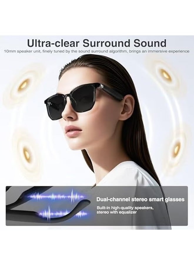 Black AI Bluetooth Sunglasses: Polarized lenses + UV protection, Bluetooth 5.4 + speaker, 144 language translation + AI chat + voice control + music, integrated translation glasses and earphones functions, suitable for sports and outdoor activities - Image 4