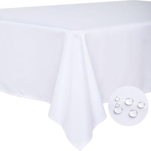 BYDOLL Table Cloth White 60x84 Inch Tablecloth for 6 Foot Rectangle Tables Outdoor Washable Wrinkle Free and Spillproof Polyester Tablecloth for Festival Camping Picnic Party Cover - Image 1