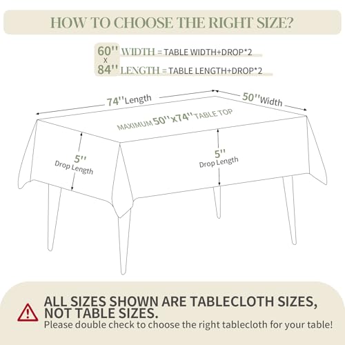 BYDOLL Table Cloth White 60x84 Inch Tablecloth for 6 Foot Rectangle Tables Outdoor Washable Wrinkle Free and Spillproof Polyester Tablecloth for Festival Camping Picnic Party Cover - Image 2