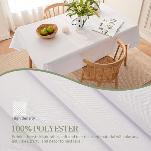 BYDOLL Table Cloth White 60x84 Inch Tablecloth for 6 Foot Rectangle Tables Outdoor Washable Wrinkle Free and Spillproof Polyester Tablecloth for Festival Camping Picnic Party Cover - Image 5