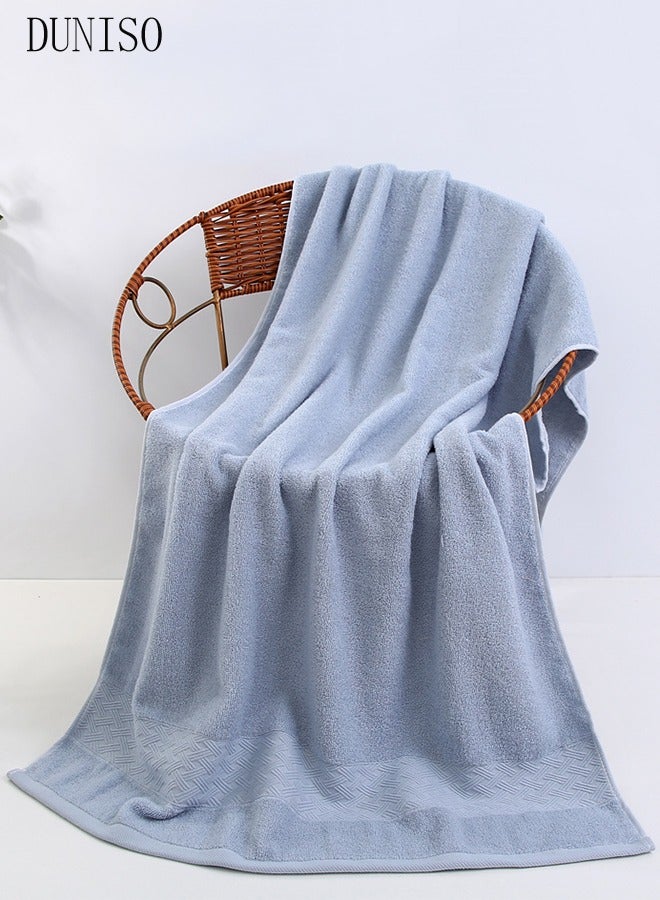 DUNISO Pure Cotton Bath Towel With Weave Pattern,Beach Towel,Strong Absorbent And Breathable Bath Towel，For Household,70*140cm，Blue  - Image 1