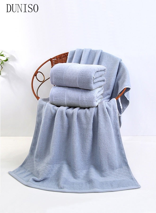 DUNISO Pure Cotton Bath Towel With Weave Pattern,Beach Towel,Strong Absorbent And Breathable Bath Towel，For Household,70*140cm，Blue  - Image 3