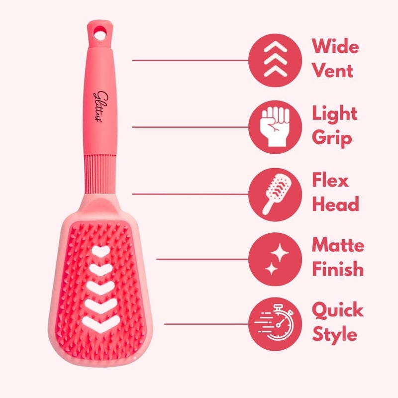 Glitters Professional Hair Brush Set - 3-Piece Detangling Collection in Pink - Image 2