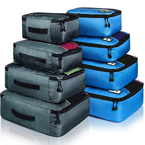 Idesort 8 Set Packing Cubes, Travel Luggage Bags Organizers Mixed Color Set (Grey Blue) - Image 1