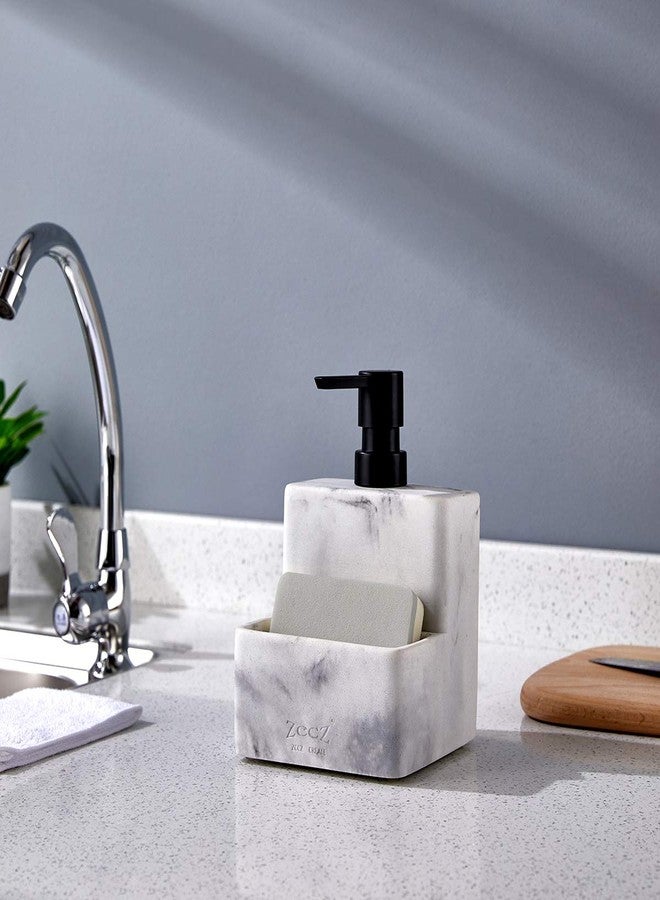 zccz Soap Dispenser with Sponge Holder, Marble Look Liquid Hand and Dish Soap Dispenser Pump Bottle and Sponge Holder 2 in 1 for Kitchen Sink Bathroom Counter Storage and Organization - Image 3