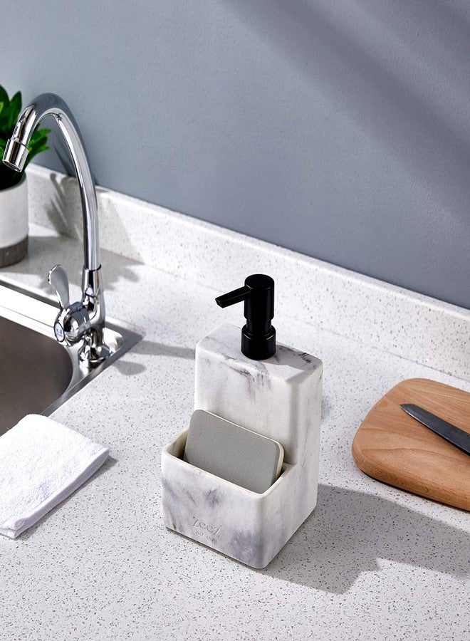 zccz Soap Dispenser with Sponge Holder, Marble Look Liquid Hand and Dish Soap Dispenser Pump Bottle and Sponge Holder 2 in 1 for Kitchen Sink Bathroom Counter Storage and Organization - Image 2