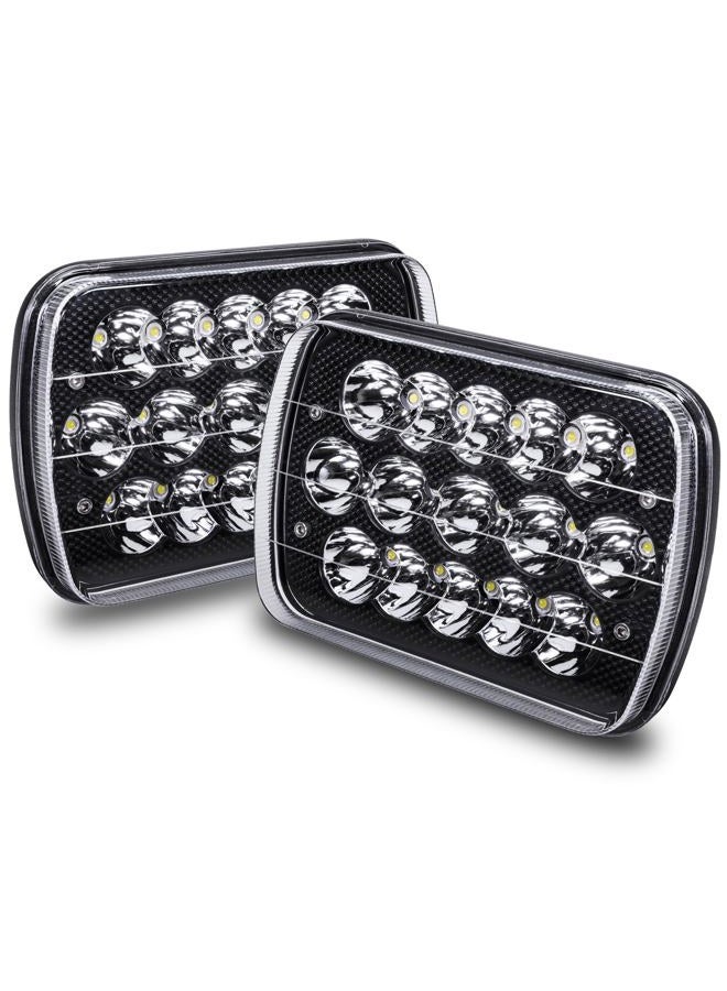 ONLINE LED STORE 2pc Universal 7" x 6" 45W Headlight with Black Housing [Plug & Play] [Energy Efficient] [Rugged] - Sealed Beam Square/Rectangular Headlight (High/Low Beams: 6/15 s) - Image 1