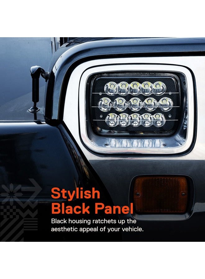 ONLINE LED STORE 2pc Universal 7" x 6" 45W Headlight with Black Housing [Plug & Play] [Energy Efficient] [Rugged] - Sealed Beam Square/Rectangular Headlight (High/Low Beams: 6/15 s) - Image 2