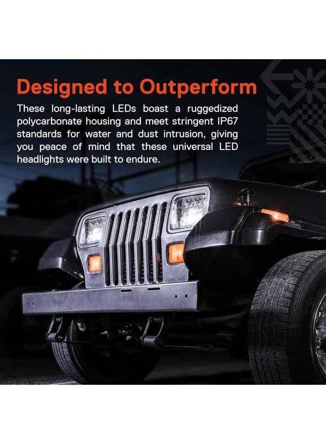 ONLINE LED STORE 2pc Universal 7" x 6" 45W Headlight with Black Housing [Plug & Play] [Energy Efficient] [Rugged] - Sealed Beam Square/Rectangular Headlight (High/Low Beams: 6/15 s) - Image 4