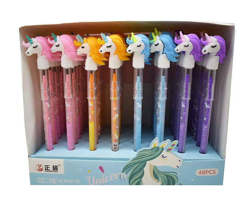 Asera Unicorn Fancy Pencils Push Pencils for kids Birthday Return Gifts Party Favours favors Take away Gifts (Pack of 48) - Image 1