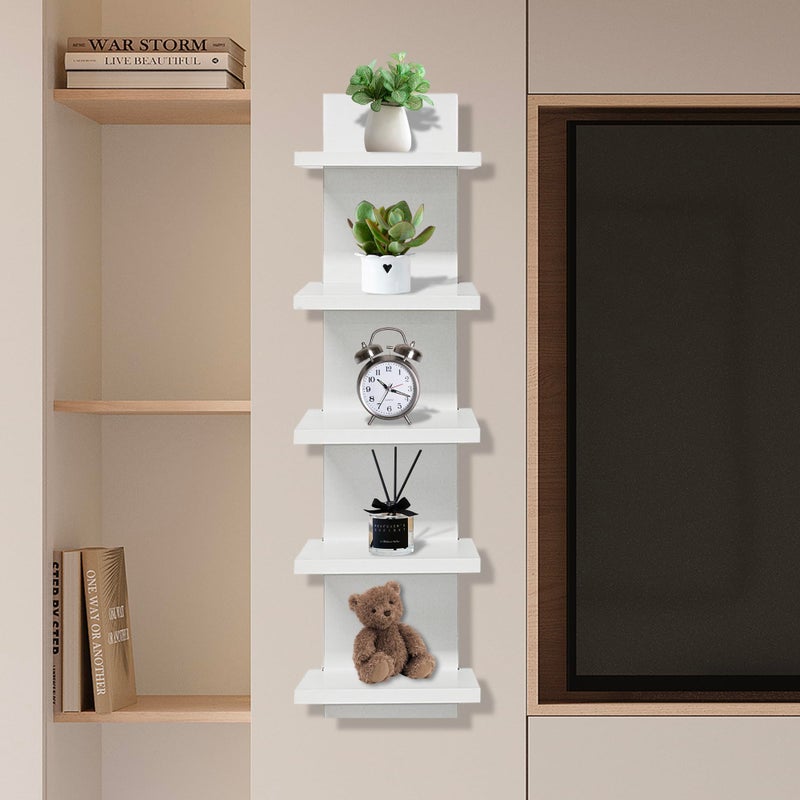 wdbg 5 Tier Shelves for Wall, Decorative Wall Mounted Vertical Shelving Column Decor Mount Floating Storage Organizer Natural Finish Wall Shelf for Living Room, Bedroom, Bathroom - Image 1