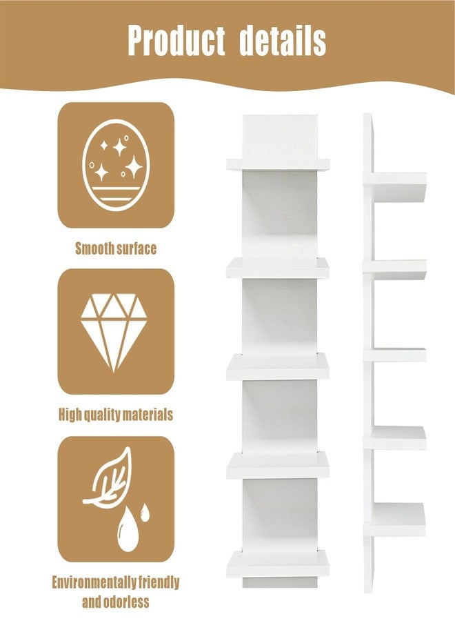 wdbg 5 Tier Shelves for Wall, Decorative Wall Mounted Vertical Shelving Column Decor Mount Floating Storage Organizer Natural Finish Wall Shelf for Living Room, Bedroom, Bathroom - Image 3